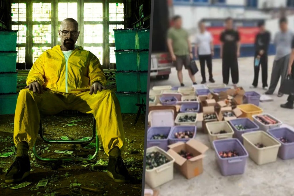In a case drawing comparisons to “Breaking Bad,” Chinese authorities dismantled a drug manufacturing ring run by a retired chemistry professor and a chemistry master’s graduate. Photo: SCMP composite/IMDb/CCTV