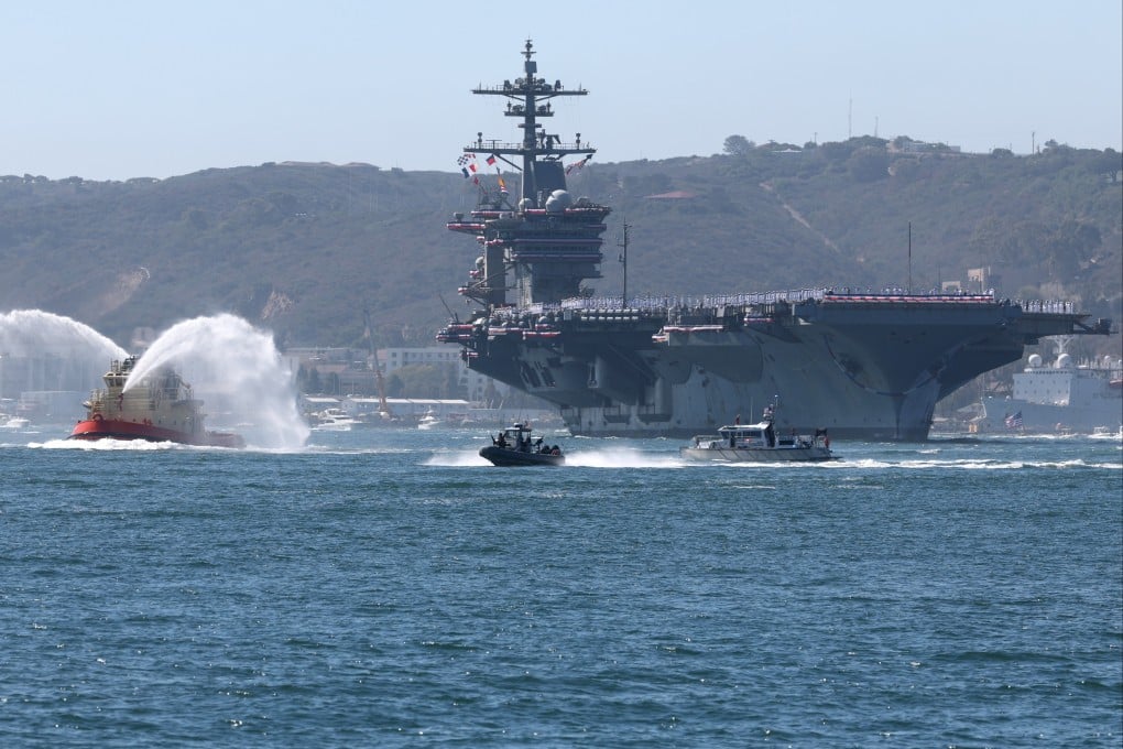 The USS Abraham Lincoln aircraft carrier returns to San Diego Bay, California on Thursday after its Middle East deployment. Photo: AP