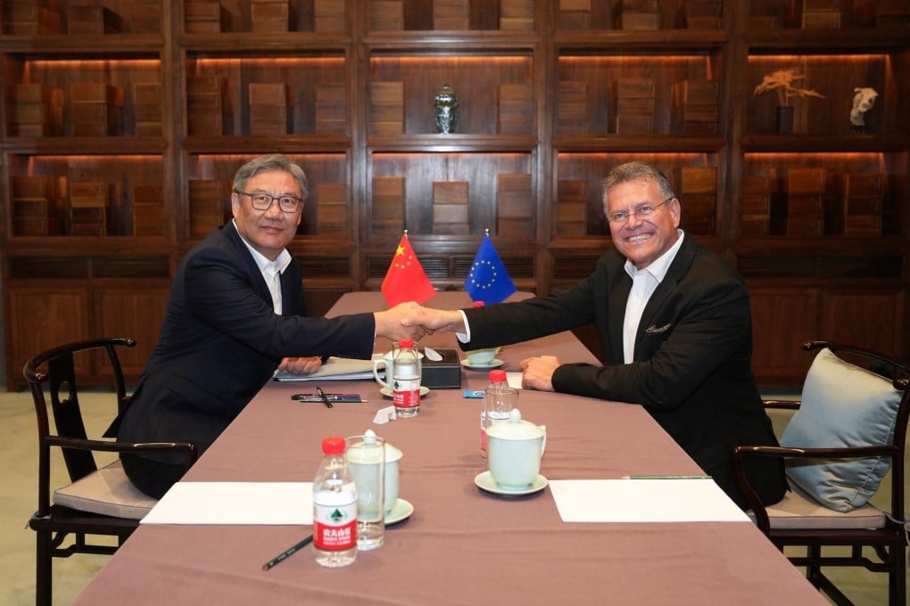 Maros Sefcovic, EU commissioner for trade and economic security, meets Chinese Commerce Minister Wang Wentao in Beijing on Thursday. Photo: X