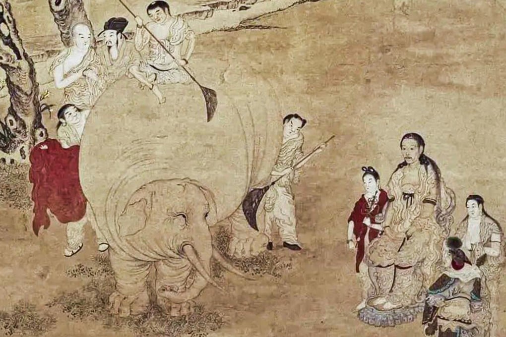 An ancient ritual caught on canvas: the “Washing of the Elephants” involved herding these sacred animals into rivers for a ceremonial cleansing meant to bring good luck. Photo: Sohu