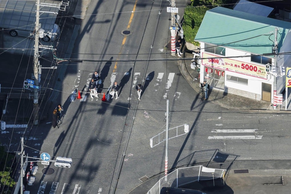 A photo taken from a Kyodo News helicopter on Saturday shows a site in Izumisano, Osaka Prefecture where a festival float overturned. Photo: Kyodo