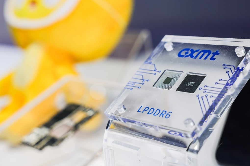 A CXMT chip is displayed at the 2026 World Manufacturing Convention in Hefei, Anhui province. Photo: Xinhua