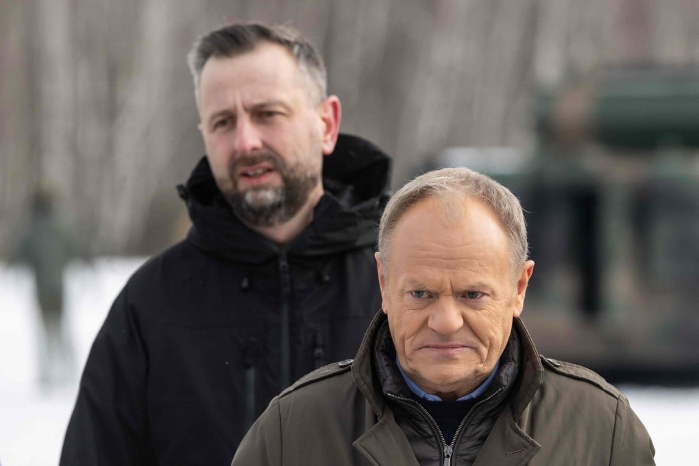 Poland’s Deputy Prime Minister and Minister of Defence Wladyslaw Kosiniak-Kamysz (left) and Prime Minister Donald Tusk in a Warsaw suburb in February. Poland’s police suspected that both leaders had been targeted by assassination attempts. Photo: AFP