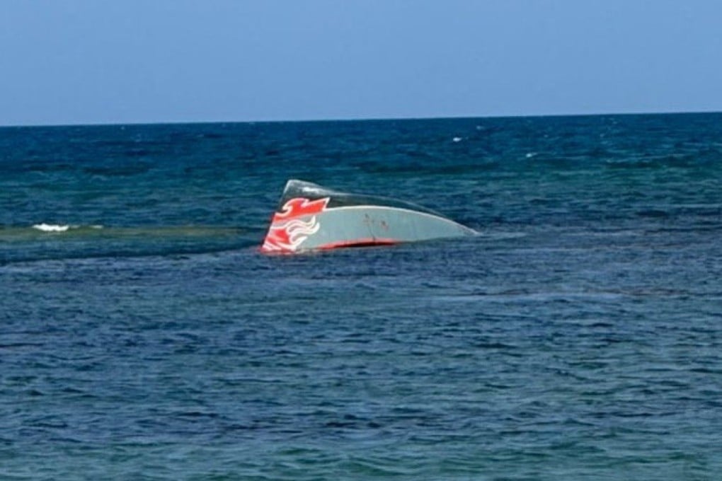 Part of the capsized migrant vessel off Djibouti. Photo: International Organization for Migration via Reuters
