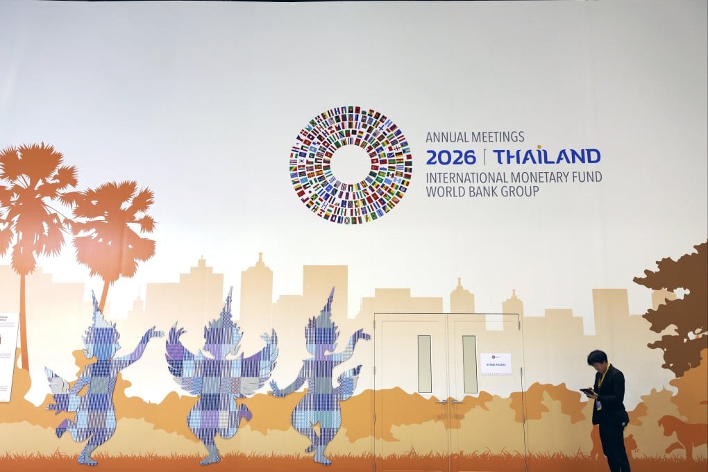 A delegate attends the 2026 IMF and World Bank Annual Meetings in Bangkok, Thailand, on Monday. Photo: EPA