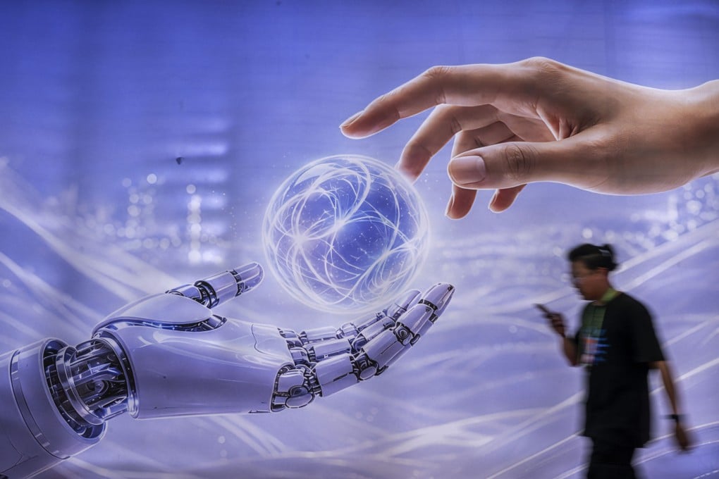 A billboard in the AI section of the Chinese International Supply Chain Expo in Beijing. Photo: Getty Images