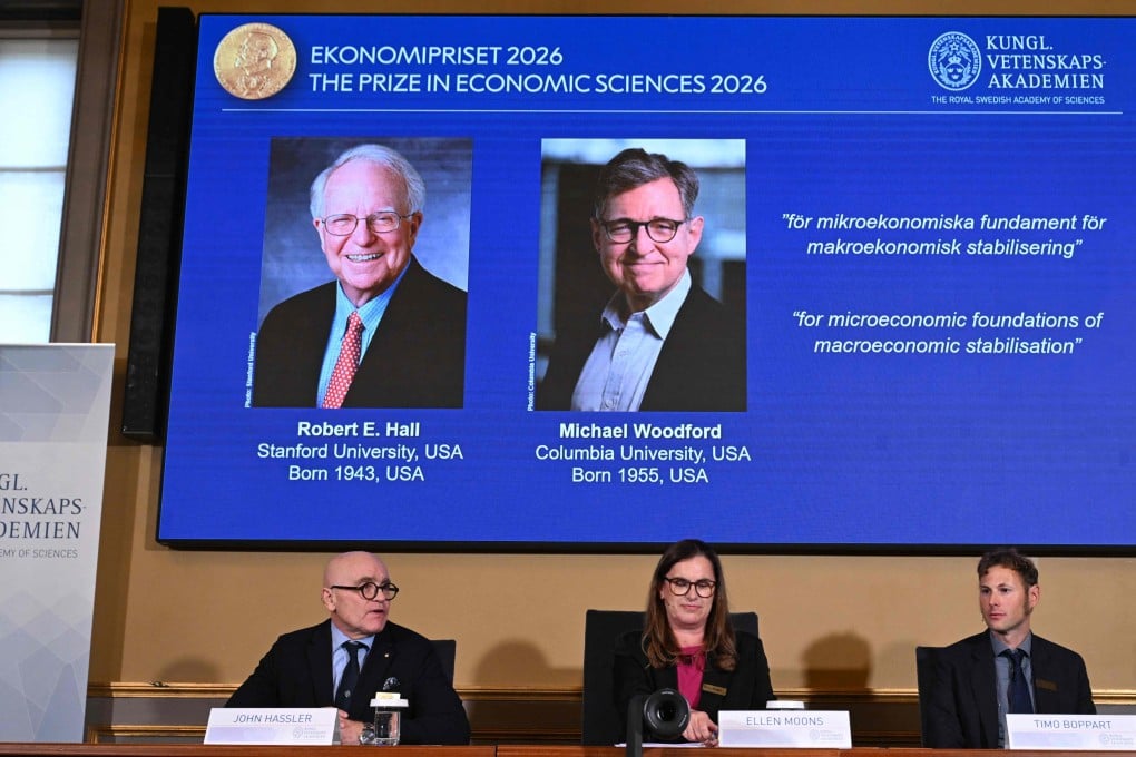 US macroeconomists Robert Hall and Michael Woodford were announced as the winners of the 2026 Nobel prize in economics on Monday. Photo: AFP