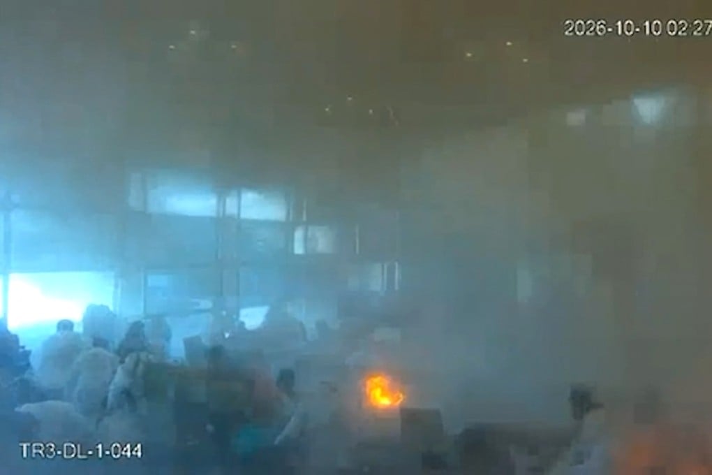 This screen grab taken from CCTV footage released by the Saudi media ministry on Sunday shows the moment Riyadh International Airport was hit by a Houthi strike on Saturday. Photo: via AFP
