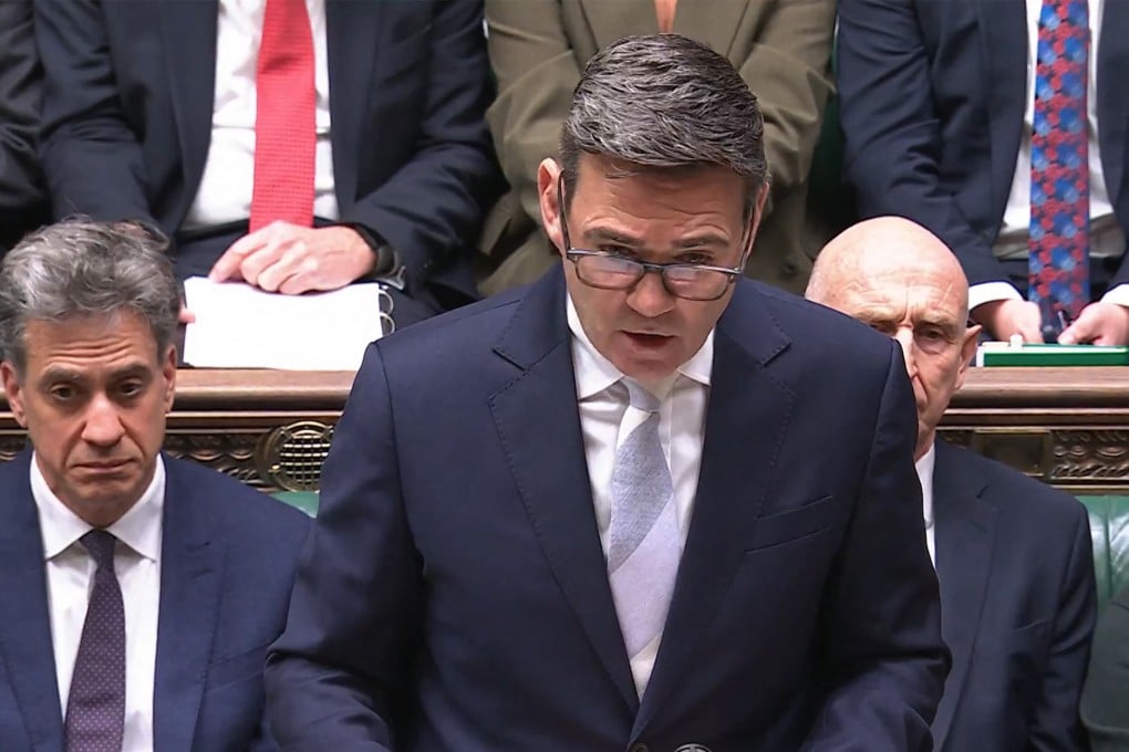 Britain’s Prime Minister Andy Burnham in the House of Commons in a video grab taken from footage broadcast by the UK Parliamentary Recording Unit (PRU) via the Parliament TV website on Monday. Photo: PRU / AFP