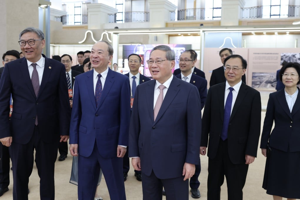 Premier Li Qiang inspects a themed exhibition marking the 70th anniversary of the Canton Fair in Guangzhou on Wednesday morning, ahead of a symposium celebrating the milestone. Photo: Xinhua