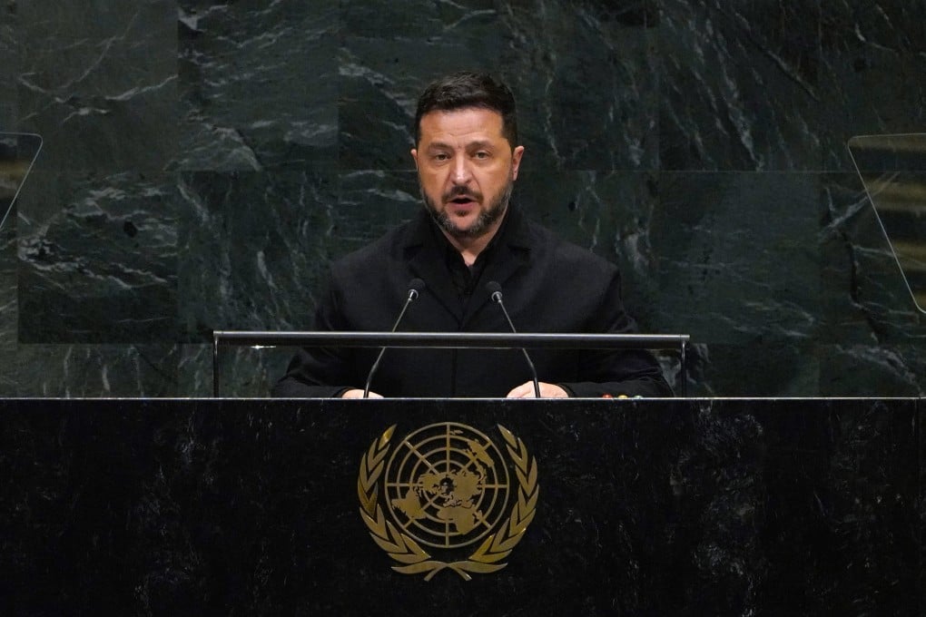 Ukrainian President Volodymyr Zelensky speaks at the UN General Assembly in New York in September. South Korea has pledged to maintain aid to Ukraine despite a diplomatic spat over repatriated North Korean POWs. Photo: Xinhua