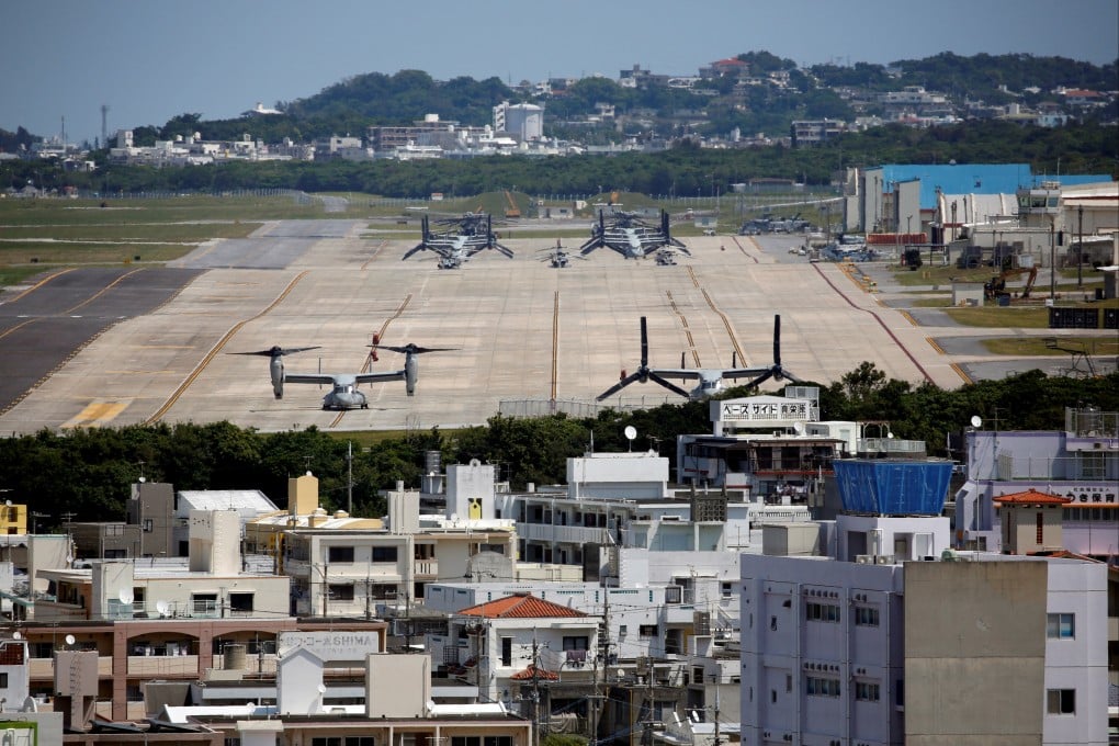 The US military’s MV-22 Osprey aircraft are parked at the Futenma air station in Ginowan, Japan’s Okinawa prefecture, in 2018. Photo: Reuters