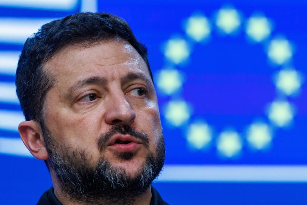 Ukrainian President Volodymyr Zelensky at a news conference at the European Council summit in Brussels, Belgium, on Friday, as EU leaders gather to discuss defence support and regional security. Photo: EPA