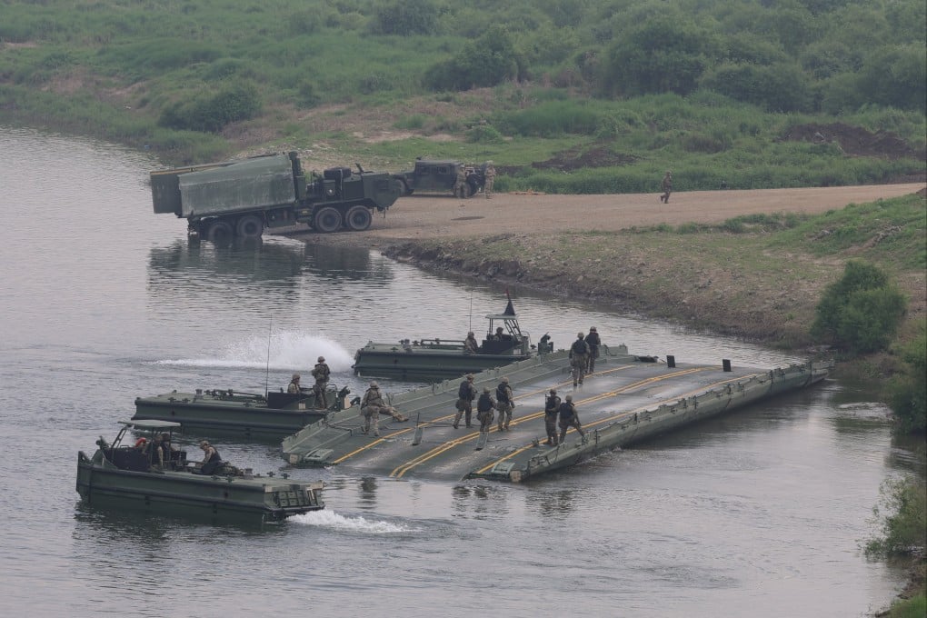 US troops conduct a river-crossing drill on the Imjin River in Paju, South Korea, in August. Photo: EPA/Yonhap