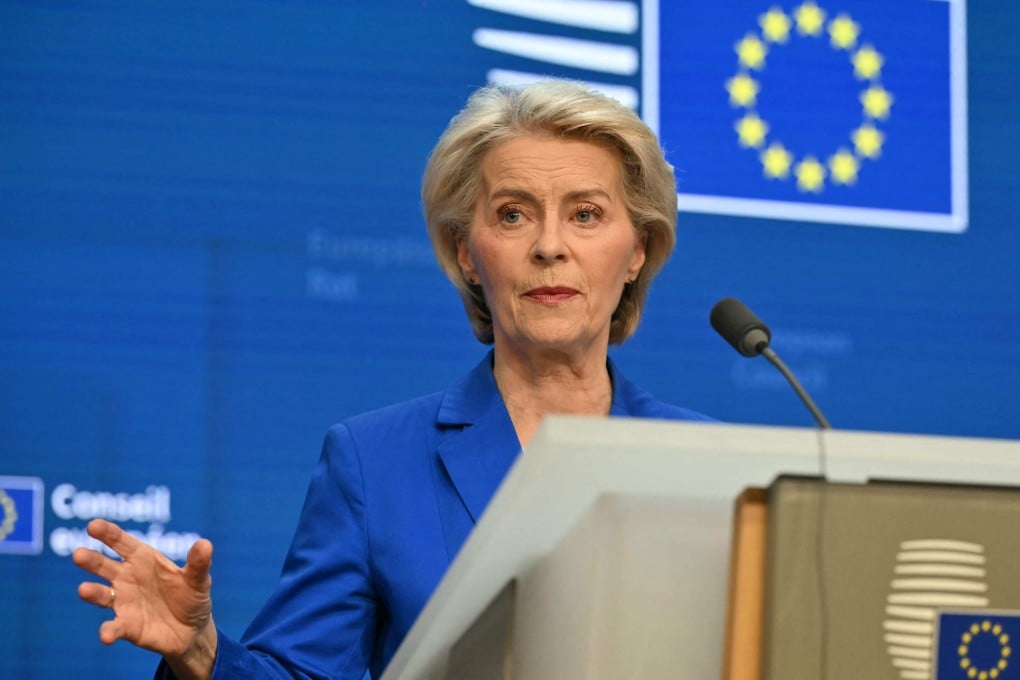 European Commission President Ursula von der Leyen attends a press conference at the end of the European Council summit in Brussels on Friday. Photo: AFP