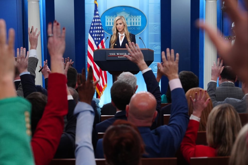 Former White House press secretary Katie Zacharia speaks to reporters during her first and final press briefing, at the White House on October 13. Photo: AP