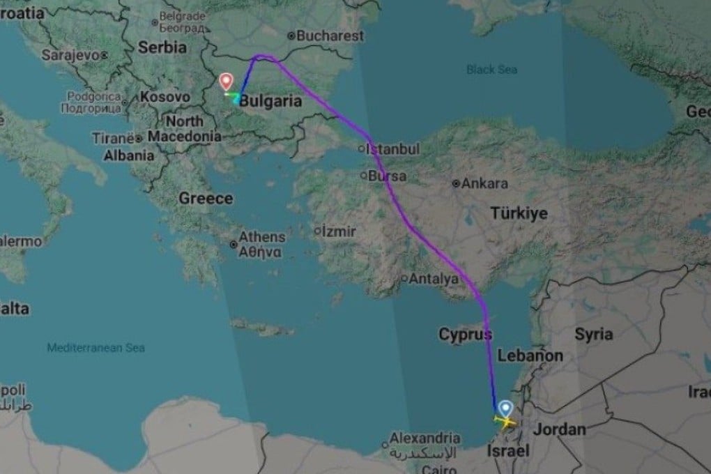 The flight path of the ⁠Austrian Airlines flight from Tel Aviv that was diverted to the Bulgarian capital Sofia. Photo: Flightradar24