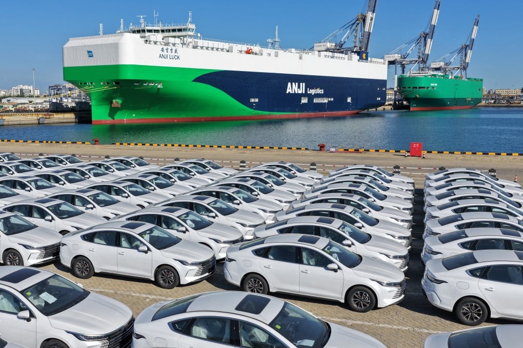 A drone photo shows new energy vehicles to be exported at Yantai Port in east China’s Shandong province on September 15. Photo: Xinhua