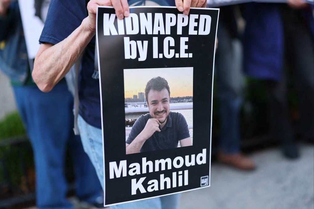 A protester holds a photo of Columbia student Mahmoud Khalil in New York City in April 2025. Photo: Getty Images via AFP