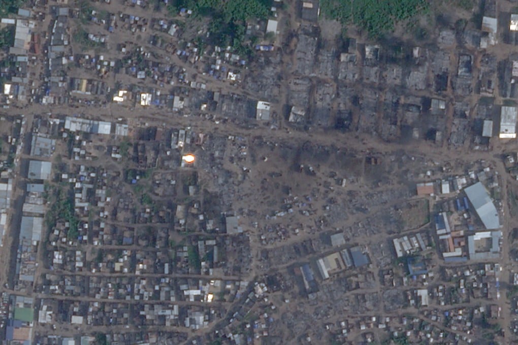 Burned out buildings at the Amiet market, on the Sudan-South Sudan border. Photo: Planet Labs PBC via Reuters