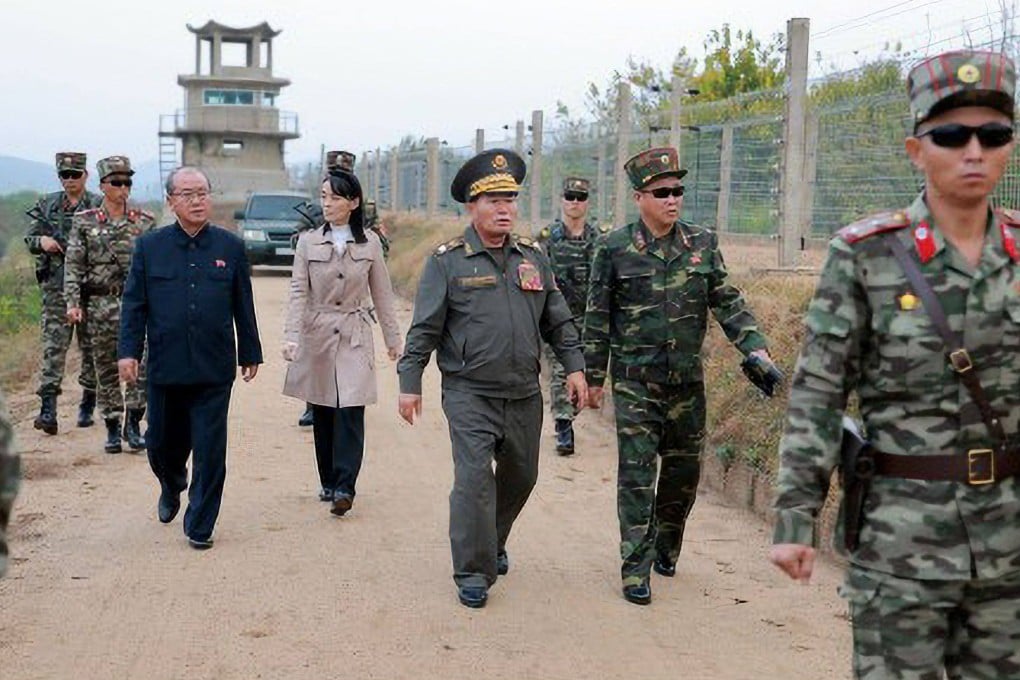 Kim Yo-jong, sister of North Korean leader Kim Jong-un, and Pak Jong-chon (centre) inspect fortification work on the border with South Korea on Tuesday. Photo: KCNA / dpa