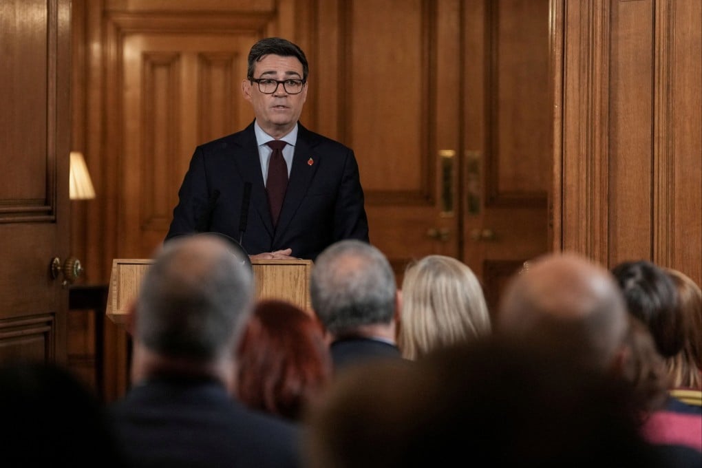 Britain’s Prime Minister Andy Burnham at 10 Downing Street in central London, Britain on Monday. Photo: Pool via Reuters