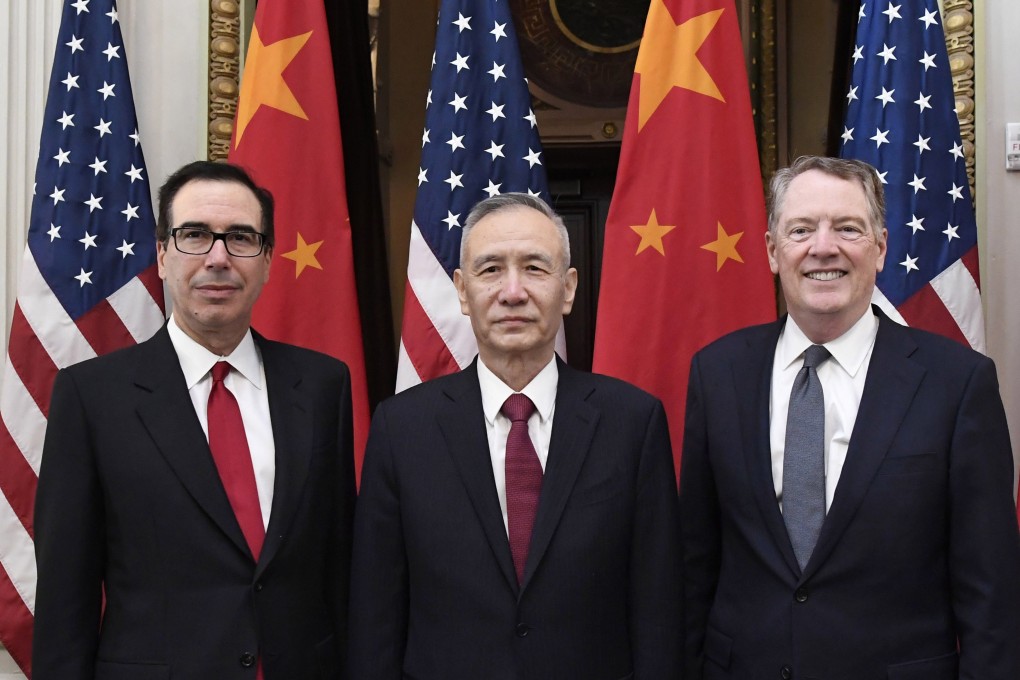 Chinese Vice-Premier Liu He is flanked by US Treasury Secretary Steven Mnuchin (left) and Trade Representative Robert Lighthizer at the White House in February. Photo: Xinhua