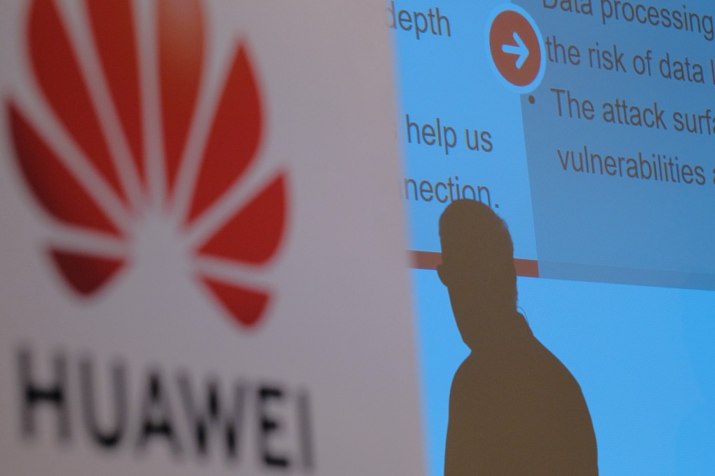 A screen at the opening ceremony of the Huawei Technologies Cyber Security Transparency Centre in Brussels, Belgium. Photo: Bloomberg/Yuriko Nakao