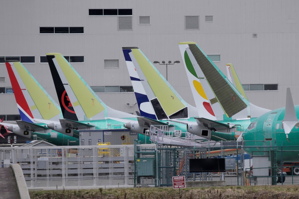 The tails of Boeing 737 MAX aircraft at a Boeing production facility in Renton, Washington. Photo: Reuters