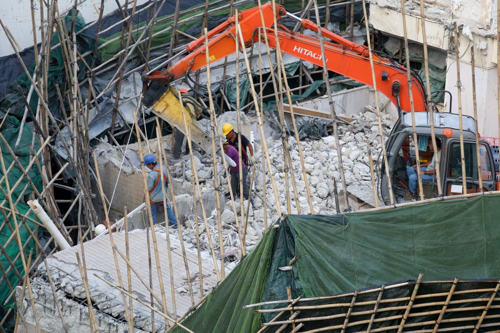 Collapsed bamboo scaffoldings at the Empire Land Commercial Centre in Wan Chai in October 2016. Photo: Edward Wong
