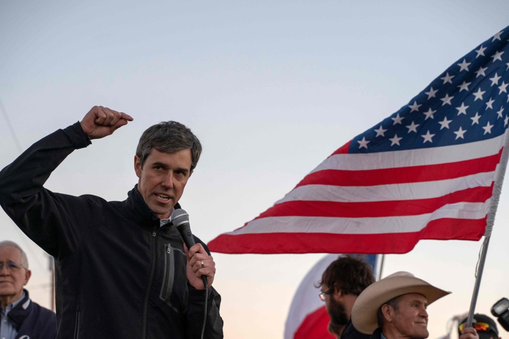 Former Texas Congressman Beto O’Rourke speaks to a crowd of marchers during the anti-Trump ‘March for Truth’ in El Paso, Texas. Photo: AFP