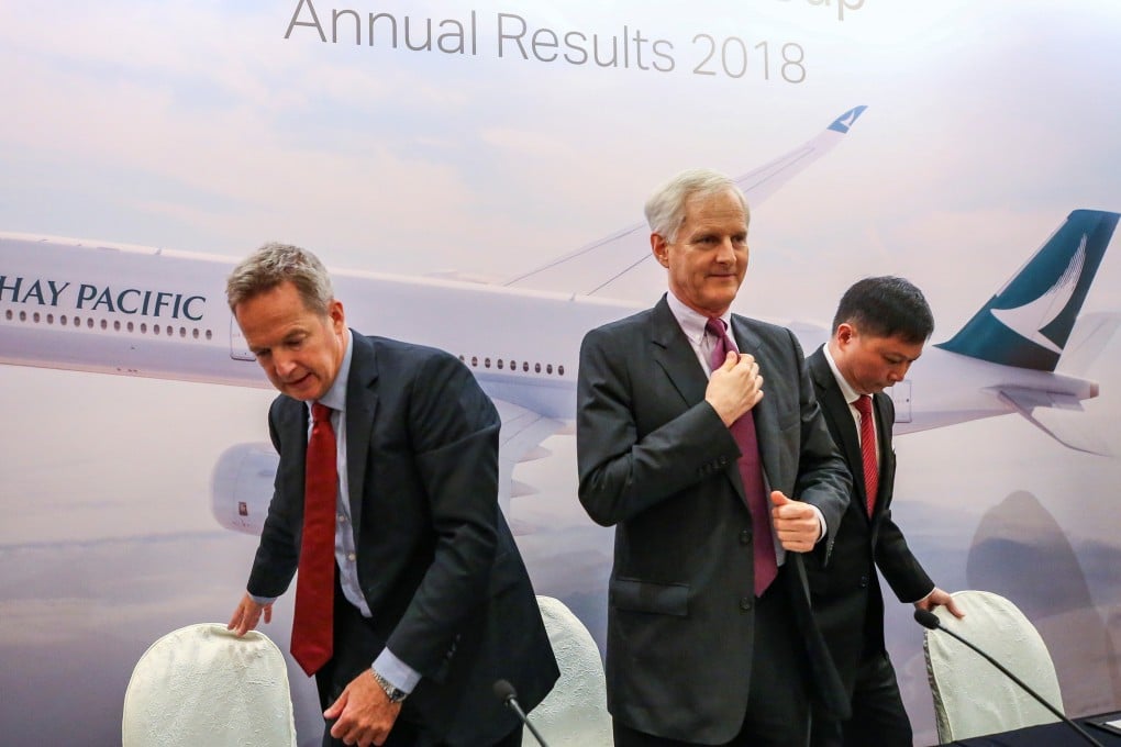 Rupert Hogg (left), John Slosar and Paul Loo, Cathay’s chief customer and commercial officer. Photo: Xiaomei Chen