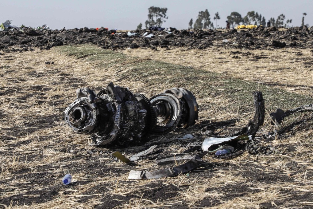 Debris of the crashed Ethiopian Airlines 737 some 60 kilometres southeast of Addis Ababa, Ethiopia. Photo: AFP