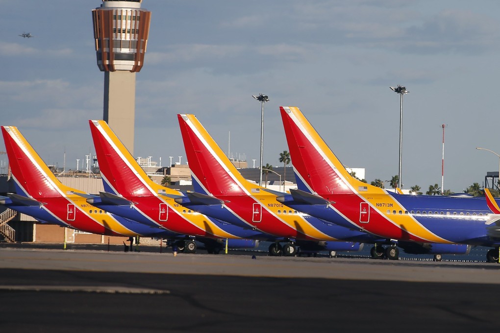 A group of Southwest Airlines Boeing 737 MAX 8 aircraft sit on the tarmac at Phoenix Sky Harbour International Airport on Wednesday. Photo: AFP