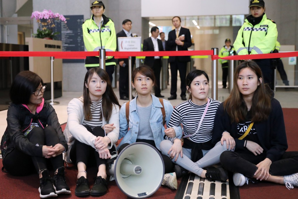 The protesters included three members of Demosisto and two Lingnan University students. Photo: Sam Tsang