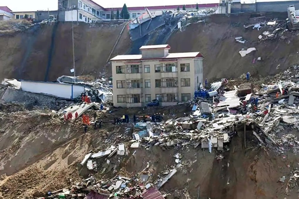 Two residential buildings and a public bathhouse collapsed in the landslide. Photo: Handout