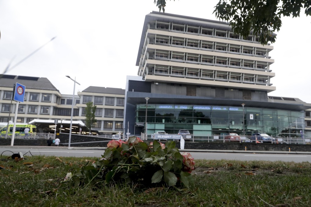A bouquet of flowers is placed near Christchurch Hospital honouring the victims of a mass shooting at two mosques in Christchurch, New Zealand. Photo: AP