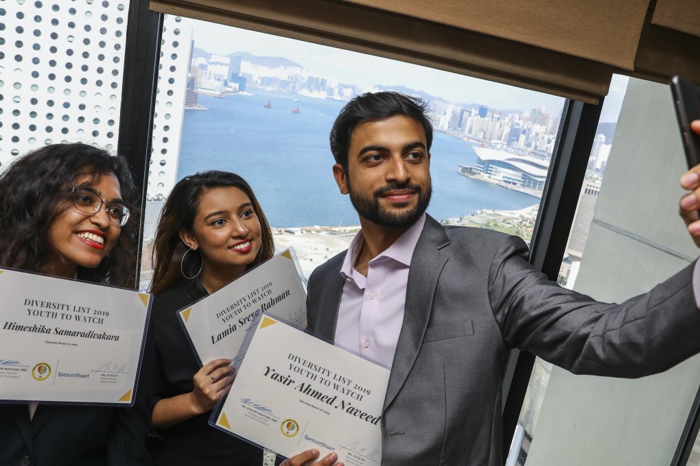 (From left) Himeshika Samaradivakara, Lamia Sreya Rahman and Yasir Naveed at the Diversity List 2019: Youth to Watch awards. Photo: Dickson Lee