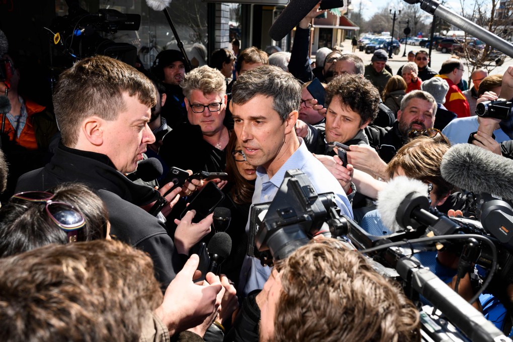 Former Texas congressman Beto O’Rourke speaks to reporters during a campaign stop on March 15, 2019 in Washington, Iowa. Photo: AFP