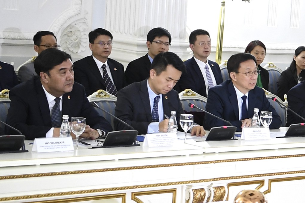 Nur Bekri, left front, with vice premier Han Zheng, third from left, in Moscow, Russia, last year. Bekri, the former head of China's energy planning agency, has been expelled from the country's ruling Communist Party and dismissed from his posts, China's disciplinary committee announced on Saturday. Photo: Xinhua