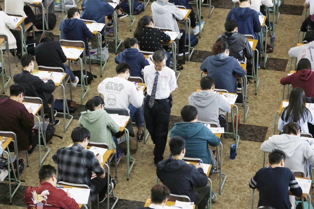 Students take the DSE examination at the Kiangsu-Chekiang College in North Point. Photo: Handout