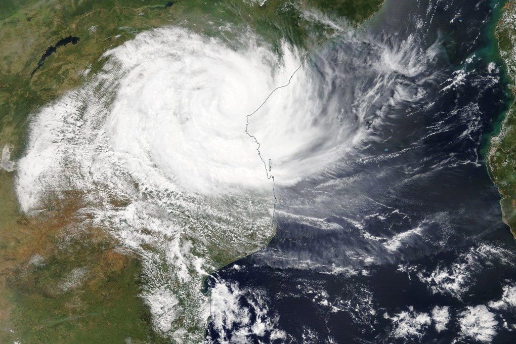 A Nasa satellite image shows cyclone Idai as it hits Mozambique. Photo: EPA