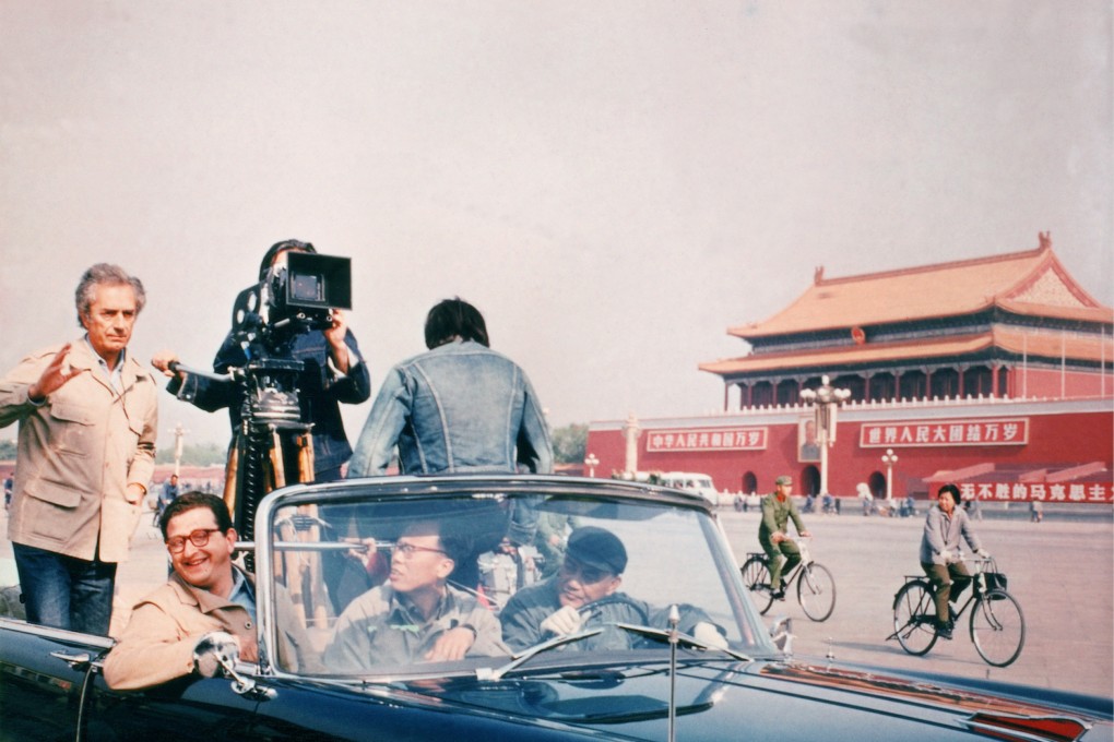 Michelangelo Antonioni (left) in Tiananmen Square during the making of Chung Kuo, Cina (1972).
