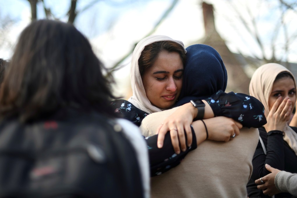 Nayab Khan, 22, cries at a vigil to mourn for the victims of the Christchurch mosque attacks in New Zealand, at the University of Pennsylvania in Philadelphia, Pennsylvania, on Friday. Photo: Reuters