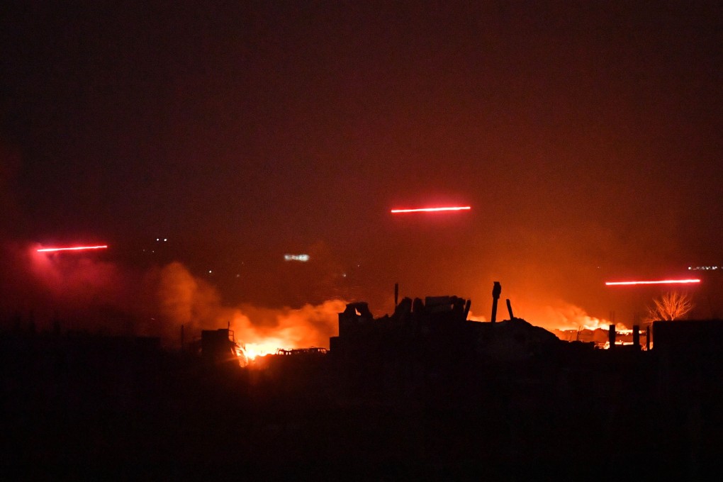 Explosions in the remains of an Islamic State (IS) group jihadists' camp near the village of Baghouz in the eastern Syrian province of Deir Ezzor. Photo: AFP