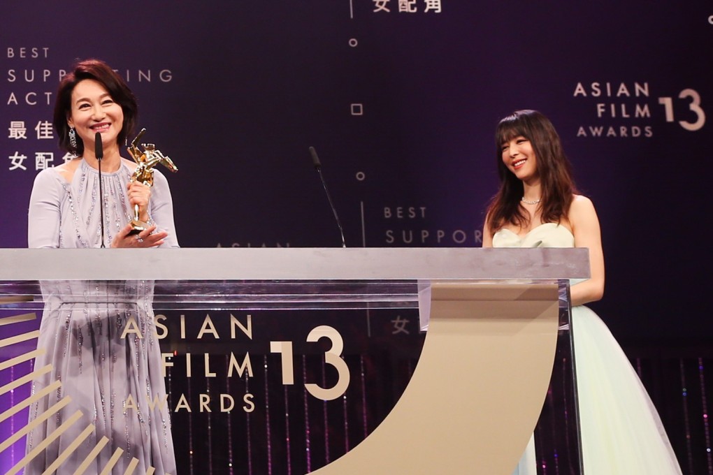 Kara Wai receives her award for best supporting actress on a good night for Hong Kong talent at the 2019 Asian Film Awards.