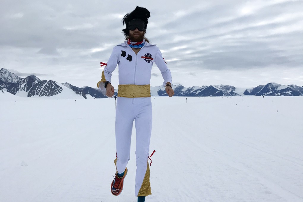 Michael Wardian runs in Antarctica dress as Elvis, one of many ways he injects fun into racing. Photo: Jennifer Wardian