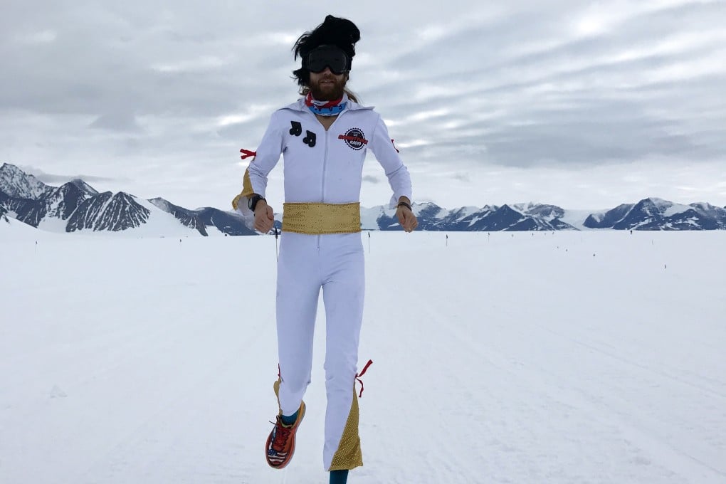 Michael Wardian runs in Antarctica dress as Elvis, one of many ways he injects fun into racing. Photo: Jennifer Wardian