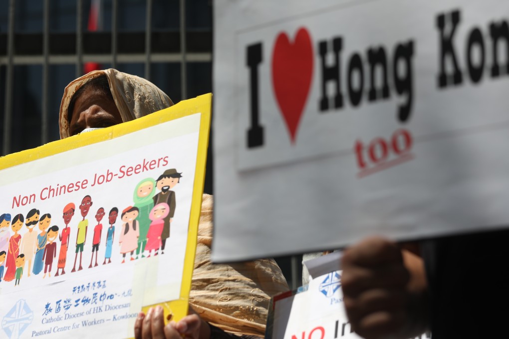 Members of Hong Kong’s ethnic minority community protest outside the Hong Kong government headquarters, in Admiralty in October 2018. Photo: Xiaomei Chen