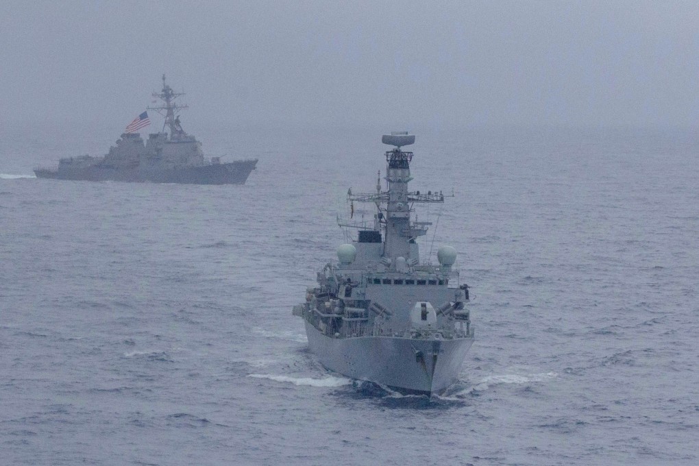 The USS McCampbell and the HMS Argyll conduct a joint US-UK exercise in the South China Sea in January. Photo: Reuters